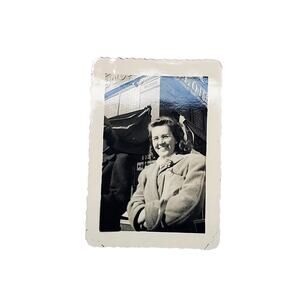 Vtg Close Up of Lady in Front of Store Original Monochrome Photography Found